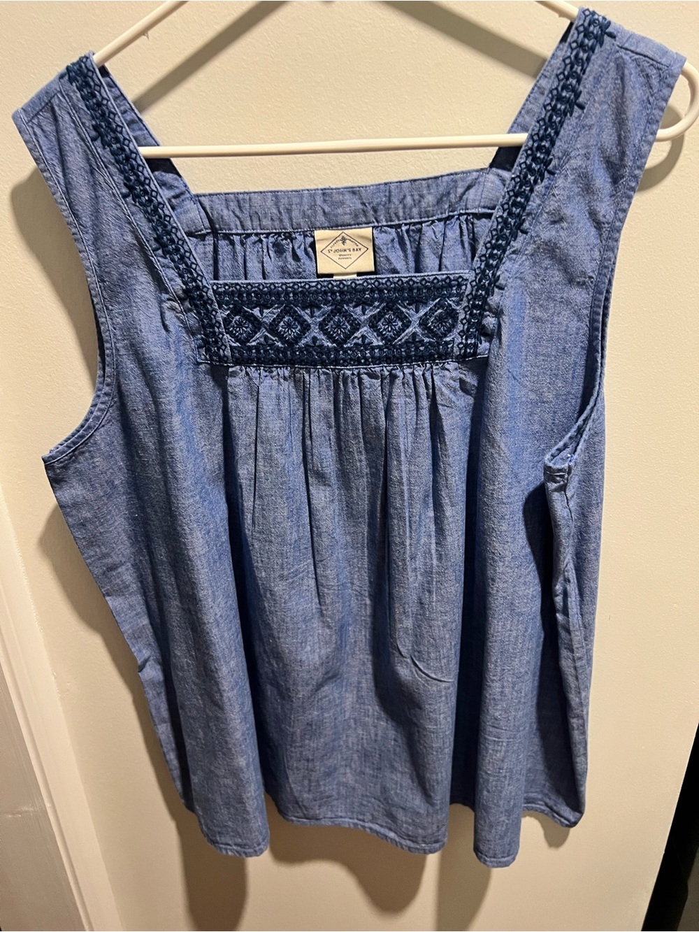 St. John's Bay Blue Chambray Embroidered Square-Neck Tank